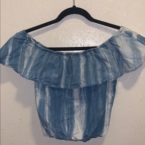 Love Culture Jean Tie Dye Off Shoulder Crop Top